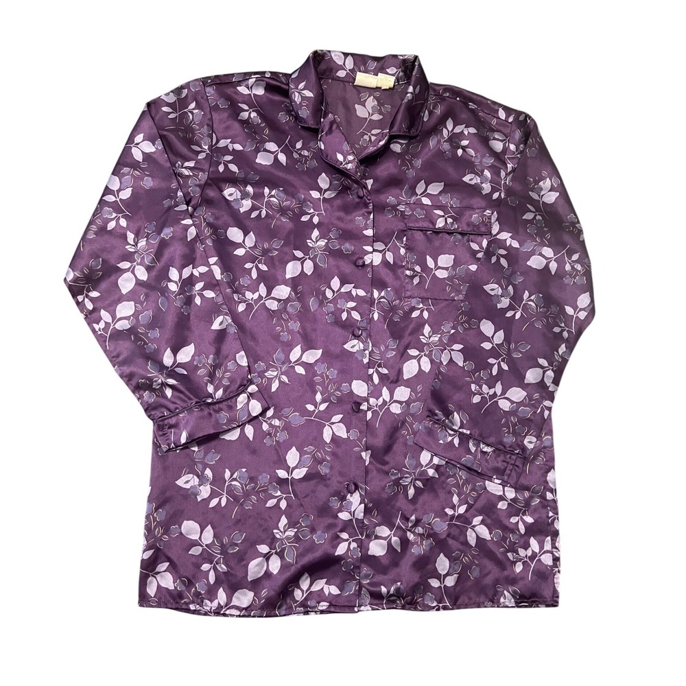 Gilligan & O'Malley Pajama Top Womens Small Purple Excellent Satin Floral 1627